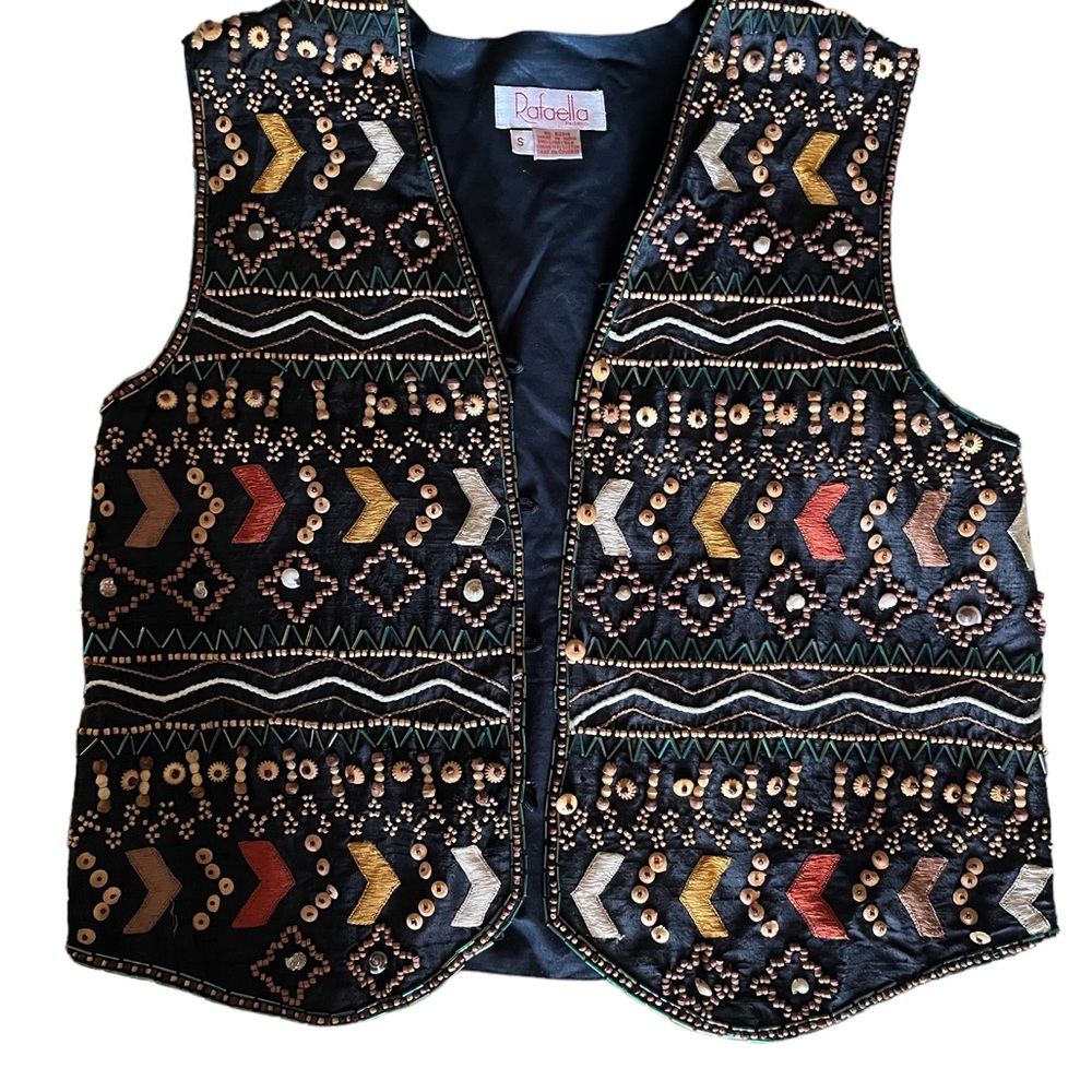Vintage Black Rafaella Embroidered And Beaded Vest